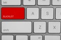 Red button with word Blacklist on computer keyboard, top view Royalty Free Stock Photo