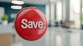 A red button with the word save on it in a room, AI Royalty Free Stock Photo