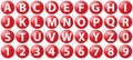 Red buttons, alphabet letters and numbers, vector illustration Royalty Free Stock Photo