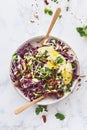 Red Cabbage, Cabbage, Almonds, Apple and Germinated Seeds with Turmeric Sauce Royalty Free Stock Photo