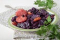 Red cabbage with fried sausage Royalty Free Stock Photo