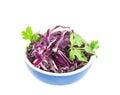 Red cabbage leaves cut in a cup, on white background Royalty Free Stock Photo