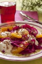 Red cabbage and orange salad with yoghurt dressing Royalty Free Stock Photo
