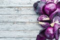 Red cabbage. Purple cabbage on a white wooden background. Organic food. Royalty Free Stock Photo