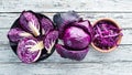 Red cabbage. Purple cabbage on a white wooden background. Organic food. Royalty Free Stock Photo