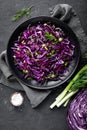 Red cabbage salad with fresh green onion and dill Royalty Free Stock Photo