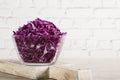 Red cabbage salad with fresh green onions dill and sprouted mung beans on a white background. Vegetarian dish. Top view. Concept o Royalty Free Stock Photo