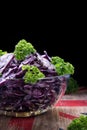 Red cabbage salad with parsley on black background Royalty Free Stock Photo