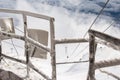 Red cable car descend from mountain peak Royalty Free Stock Photo