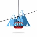 Red Cable Car Gondola with Mountains and Pine Trees Flat Vector Illustration Royalty Free Stock Photo