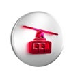 Red Cable car icon isolated on transparent background. Funicular sign. Silver circle button. Royalty Free Stock Photo