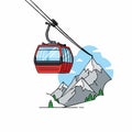 Red Cable Car in Mountain Landscape Illustration Royalty Free Stock Photo