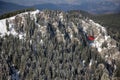 Red cable car over the forest covered with snow Royalty Free Stock Photo