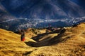 Red cable car transportation at 2000m in Bucegi Mountains, autumn season, Sinaia, Romania Royalty Free Stock Photo