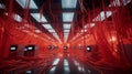 Red Cable Hallway: A Photorealistic Pastiche Of Cloudcore And Security Camera Royalty Free Stock Photo