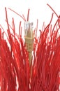 Red cables and single plug Royalty Free Stock Photo