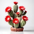 Red cactus flowers,Cactus plant in pot Royalty Free Stock Photo