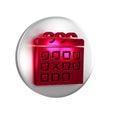 Red Calendar fitness icon isolated on transparent background. Training schedule. Silver circle button.