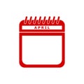 Red calendar flat icon vector illustration - april