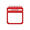 Red calendar flat icon vector illustration - august