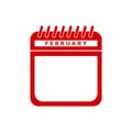 Red calendar flat icon vector illustration - february