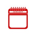 Red calendar flat icon vector illustration - january