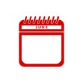 Red calendar flat icon vector illustration - june