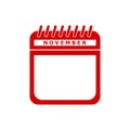 Red calendar flat icon vector illustration - november