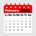 red calendar leaf spring. February 2024 calendar. Calendar sheet with days of the week. Vector illustration. Royalty Free Stock Photo