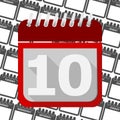 Red Calendar - Vector Icon number 10 Royalty Free Stock Photo