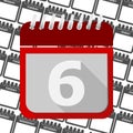 Red Calendar - Vector Icon number 6 Royalty Free Stock Photo