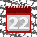 Red Calendar - Vector Icon number 22 Royalty Free Stock Photo