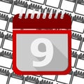 Red Calendar - Vector Icon number 9 Royalty Free Stock Photo