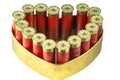 Red 12 caliber bullet shotgun shells in tin heart shape box. Gift for real man.