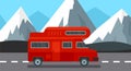 Red camp truck background, flat style Royalty Free Stock Photo