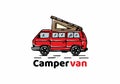 Red Camper Van Hand Drawing Illustration
