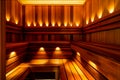 The Red Canadian Cedar Finnish Sauna interior with lights