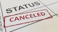 Red CANCELED stamp on paper form. 3D rendering Royalty Free Stock Photo