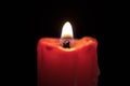 Red candle on black background, flame extreme closeup Royalty Free Stock Photo