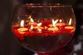 Red candle lights in a big glassess for Valentine day Royalty Free Stock Photo