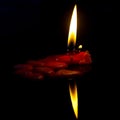 Red candle lights with reflection on glass at night Royalty Free Stock Photo