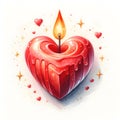 red candles heart shape watercolor paint for Valentine\'s day card decor