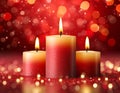 Red candles in romantic defocused lights background Royalty Free Stock Photo