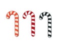 Red candy cane with stripes for New Year and Christmas. Sweet stick flat vector illustration