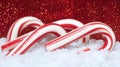 Red candy canes snow festive glitter background Royalty Free Stock Photo