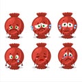 Red candy wrap cartoon character with sad expression