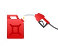 Red canister. Fueling gasoline or diesel vector web banner. Filling stations network, petroleum. Vector stock illustration