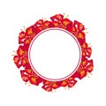 Red Canna indica - Canna lily, Indian Shot Banner Wreath. Vector Illustration