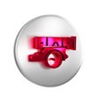 Red Cannon icon isolated on transparent background. Silver circle button.