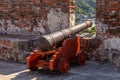 Red Cannon inside the Fortress Royalty Free Stock Photo